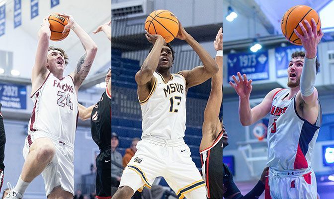 Shaw Anderson (left), Carrington Wiggins (center) and Kyle Greeley all ranked in the top-five in the GNAC in scoring. Photos by WWU Athletics.