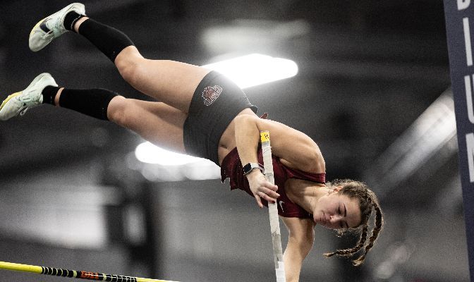 Central Washington freshman Lauryn McGough won the pole vault at the Spokane Invitational last week to help lift the Wildcats to GNAC Team of the Week honors. | Photo by Jacob Thompson