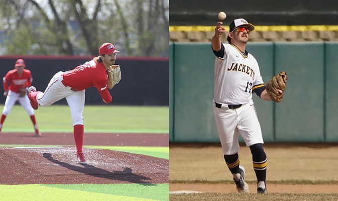Haden Keller (left) and Tyler Godfrey (right) became the first GNAC players this season to earn West Region Player or Pitcher of the Week honors by the NCBWA.