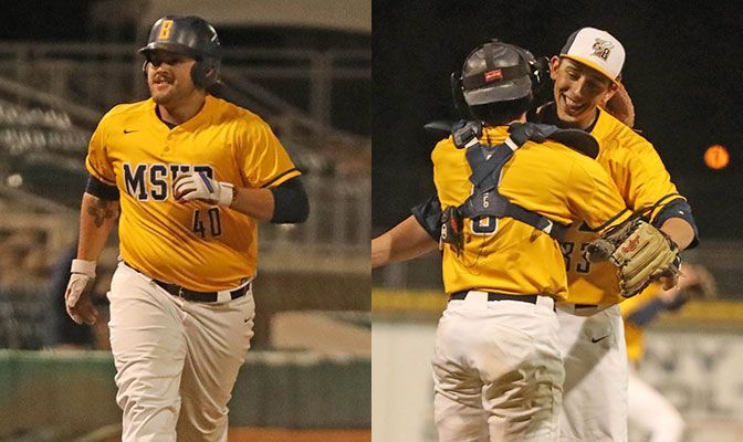Mitch Winter (left) batted .667 with four home runs against Saint Martin's while Matthew Houlihan threw a one-hit Shutout in Friday's 2-0 victory.