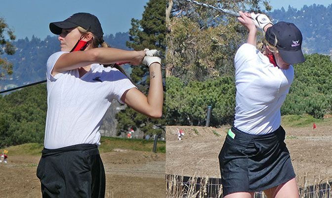 Madison Gridley (left) and Paige Vancil led Northwest Nazarene to a third-place finish at the Nighthawks Invitational in Livermore, California, finishing tied for 13th place at 162.