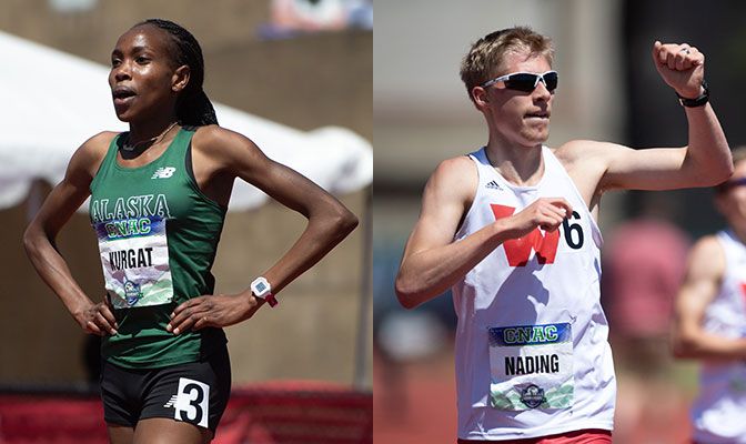 Both Caroline kurgat (left) and Dustin Nading added the USTFCCCA Scholar-Athlete of the Year honor to their Google Cloud/CoSIDA Academic All-American laurels. Photos by Chris Oertell.
