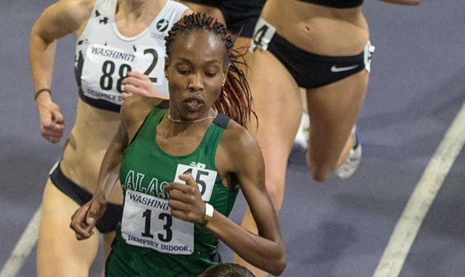 Kurgat blew away the previous all-time best in the women's indoor 5,000 meters by 33 seconds, running 15:28.46 at the UW Invitational.