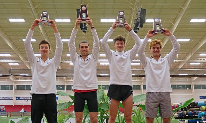 Simon Fraser's men's distance medley relay captured a second place finish at the NCAA Indoor Championships. Photo by Gabe Lynn.