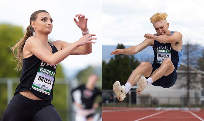 HarLee Ortega (left) leads the heptathlon with 3,118 points while Seren Dances leads the decathlon with 3,528 points. Photo by Jacob Thompson.
