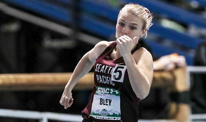 Seattle Pacific's Grace Bley won both the 100 and 200 meters and ran a leg on the Falcons' winning 4x400-meter relay team at the Ralph Vernacchia Invitational.