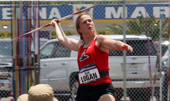 Northwest Nazarene's Ellie Logan was the national runner-up in the women's javelin with her throw of 165 feet, 2 inches. Photo by Craig Craker.