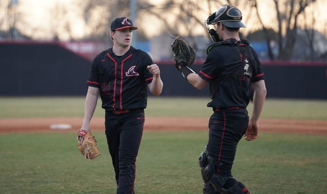 Northwest Nazarene freshman Kyle Ethridge (left) is tied for the conference lead with 36 strikeouts while ranking fourth with a 4.07 earned run average.