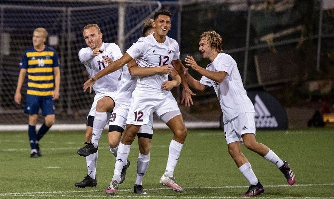Alex Mejia (No. 12) scored a hat trick against Saint Martin's on Saturday. He's now averaging more than a goal per match.