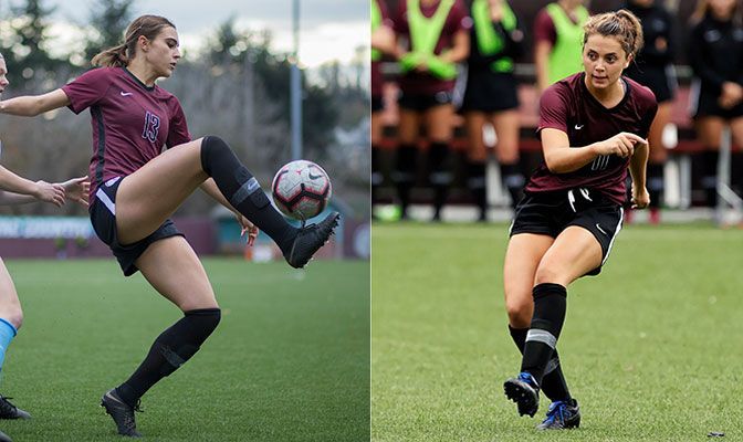 Seattle Pacific senior forward Sophia Chilczuk (left) and senior midfielder Claire Neder accounted for 18 of the Falcons' 39 goals in 2020-21.