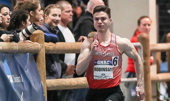 Callum Robinson's time of 21.40 in the 200 at the Whitworth Invitational surpassed the previous conference record of 21.47 seconds set by SFU's Jeremiah Lauzon in 2020. Photo by Loren Orr.