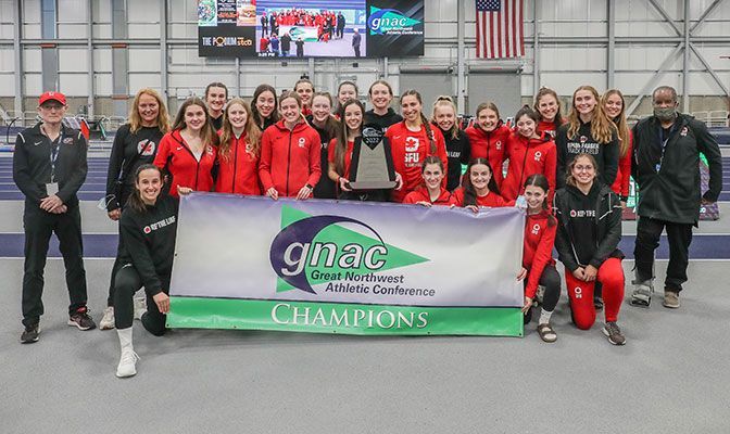 Simon Fraser picked up a nine-point victory over Western Oregon to win the program's first women's indoor championship. Photo by Loren Orr.