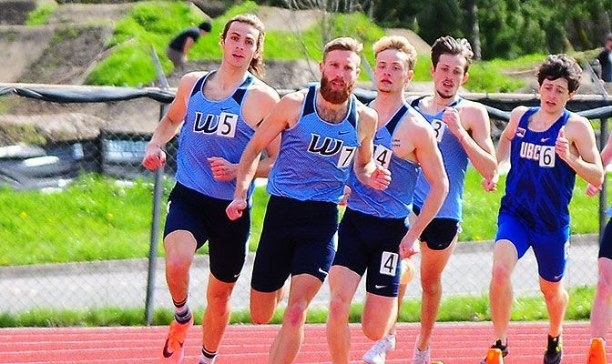Mac Franks (far left) ran three races in two states last week and earned NCAA Championships provisional qualifying times in the 1,500 meters and steeplechase.