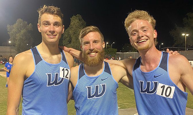 Western Washington's men's 1,500 trio of Mac Franks (left), Calahan Warren (middle) and Drew Weber all made the GNAC top-10 list in the event at the Bryan Clay Invitational.