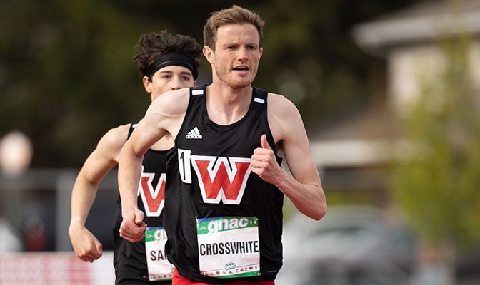 Justin Crosswhite capped his WOU career with a seventh-place finish in the 1,500 meters at the GNAC Outdoor Championships. Photo by Jacob Thompson.
