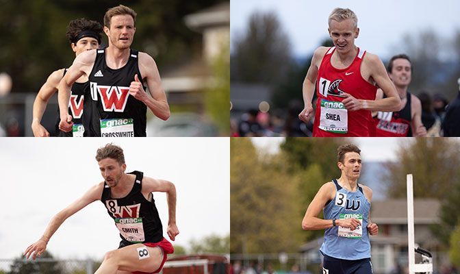 Clockwise From Top Left: Justin Crosswhite (WOU), Tyler Shea (NNU), Mac Franks (WWU) and Bailey Smith (WOU).