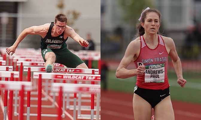 Joshua Wagner (left) ran 14.00 seconds in the men's 110-meter hurdles while Alison Andrews-Paul ran 2:07.24 in the women's 800. Photos by Caleb Dunlop.