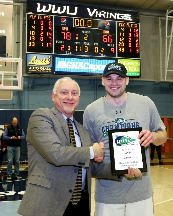 Senior Coleman Wooten was named the GNAC Championships MVP after recording a double-double in Saturday's title game.