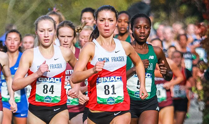 Simon Fraser's Rebecca Bassett (81) and Alaska Anchorage's Joyce Chelimo (5) both repeated as All-Americans while Julia Howley (84) picked up her first All-American award. Photo by Nick Danielson.