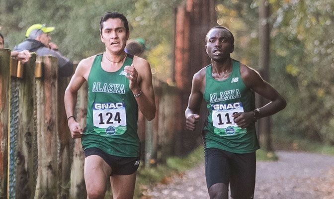 Michel Ramirez (left) placed 13th to lead all GNAC runners in 30:41.7 while Kangogo, the GNAC champion, was 34th in 31:11.5. Photo by Nick Danielson.