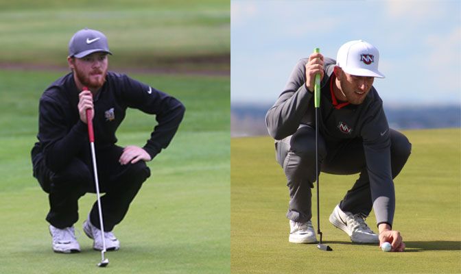 Montana State Billings' Caleb Stetzner (left) is eighth in the GNAC with a 74.3 stroke average while Northwest Nazarene's Justin Higgins is fourth on the team with 79.2 strokes per round.