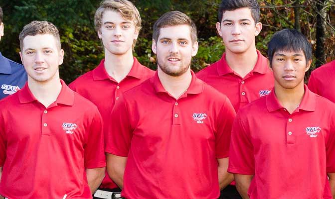 SFU's Vigna, Thompson and Crisologo (Pictured front row from left to right) led the GNAC in scoring average this season.