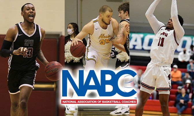 Divant'e Moffitt (left), Oggie Pantovic (center) and Xavier Smith were all First Team All-GNAC selections and add NABC All-West Region honors to previously announced D2CCA regional awards.