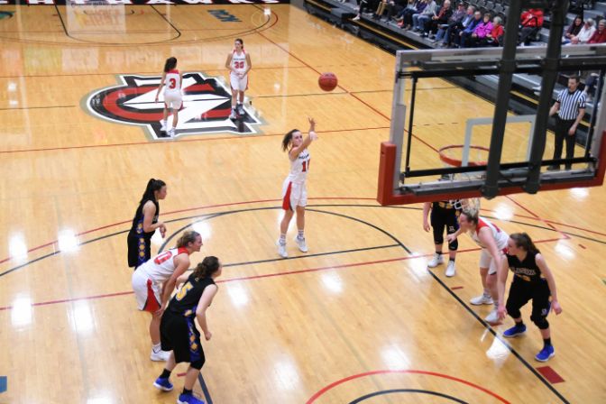 Guard Avery Albrecht (at the line) leads No. 5 Northwest Nazarene with 13.7 points per game heading into this week's showdown with the sixth-ranked Seawolves.