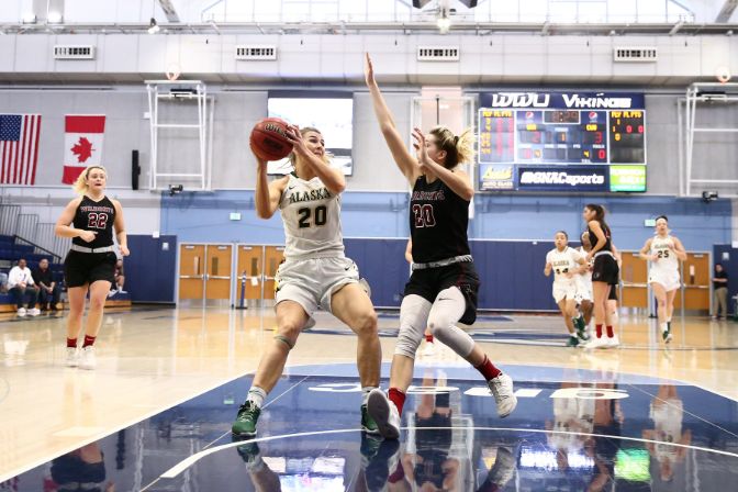 Alaska Anchorage's Hannah Wandersee shined in the Seawolves semifinal, tallying 21 points and seven rebounds for the tournament's top seed.