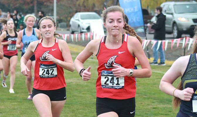 Julia LeMar (241) and Bethany Danner led the Nighthawks to the school's first-ever NCAA Division II Cross Country Championships berth. Photo by Brandon Killen/Back Light Productions.