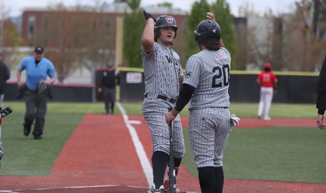 John Stark's 10th home run of the season tied him for the GNAC lead this season with MSUB's Mitch Winter. Photo by Amanda Loman.