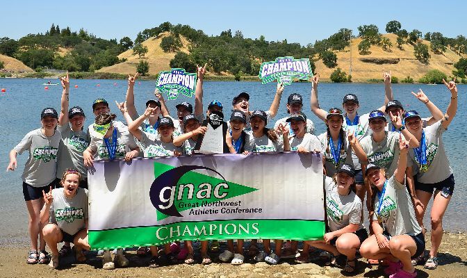 Western Washington hoisted its second GNAC Women's Rowing Championships trophy on Saturday at Lake Natoma.