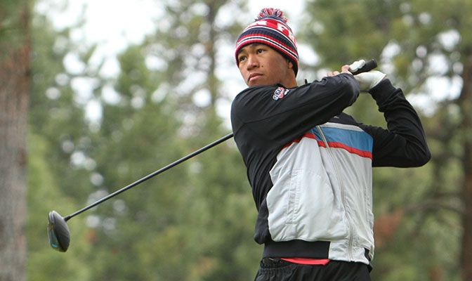 Chris Crisologo leads after 36 holes going into the final day of action at the GNAC Championships. <i>Photo by Shawn Toner</i>