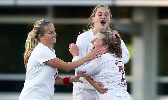 Maddie Krauss (right) scored the game-winning goal in the 53rd minute against Central Washington. Photo by Ron Hole.
