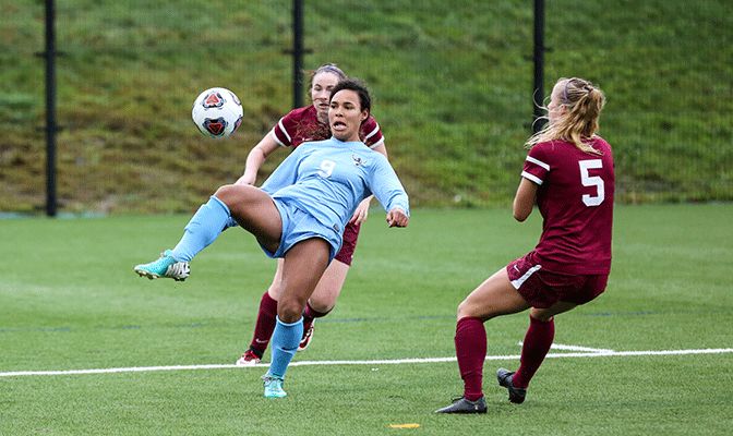 Gabriela Pelogi has 10 goals this season, which is the second most in the GNAC.