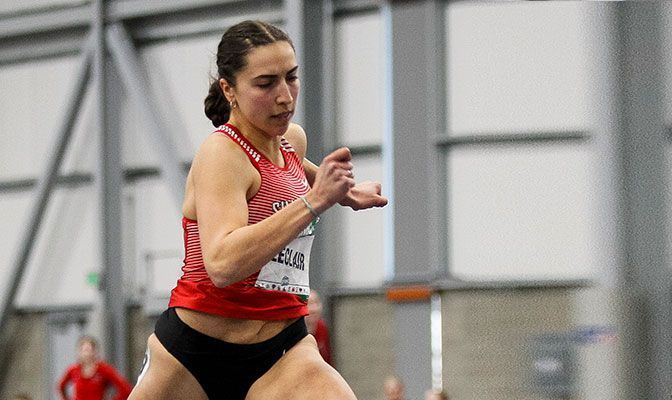 Marie-Éloïse Leclair bettered the GNAC record in the 60 meters in both the prelims and the finals at the UW Indoor Preview.