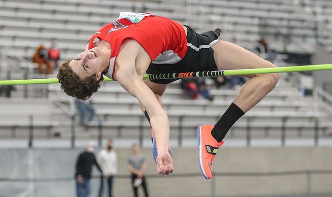 Steven Schmidt set NNU records in the heptathlon and high jump at last week's WSU Open & Combined Events, moving up the GNA all-time list in both disciplines. Photo by Loren Orr.