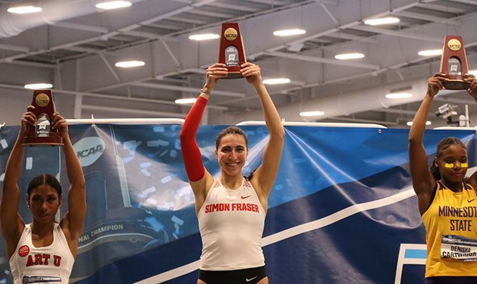 Simon Fraser's Marie-Éloïse Leclair won All-American trophies in the women's 60 and 200 meters. Photo by Jacob Hall.