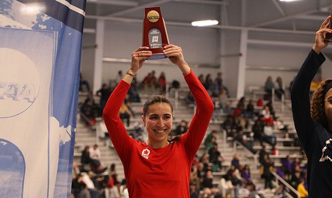 Simon Fraser's Marie-Éloïse Leclair won indoor All-American trophies in both the women's 60 meters and 200 meters. Photo by Jacob Hall.