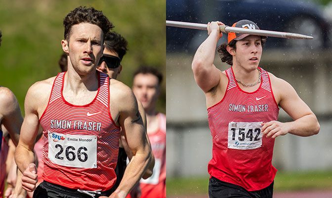 Charlie Dannatt (left) ran the second-fastest men's 1,500-meter time in Division II this season. Bryan Cortes now owns the top mark in the GNAC in the javelin.
