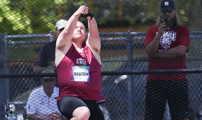 Beaton is a rare five-time All-Academic selection. He placed third in the men's hammer at last week's GNAC Outdoor Championships. Photo by Amanda Loman.