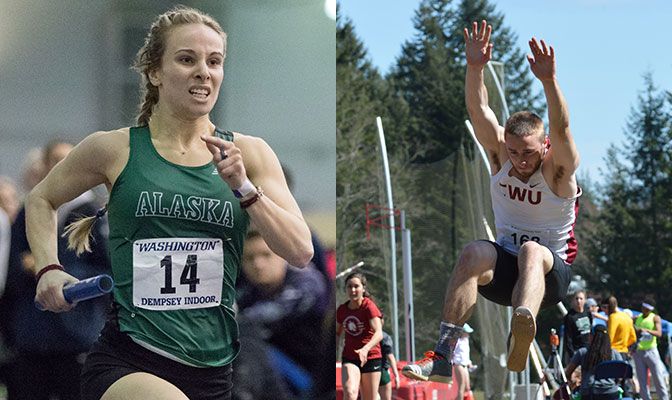 Alaska Anchorage's Jamie Ashcroft (left) and Central Washington's Luke Plummer look to become the first four-time individual champions in meet history.