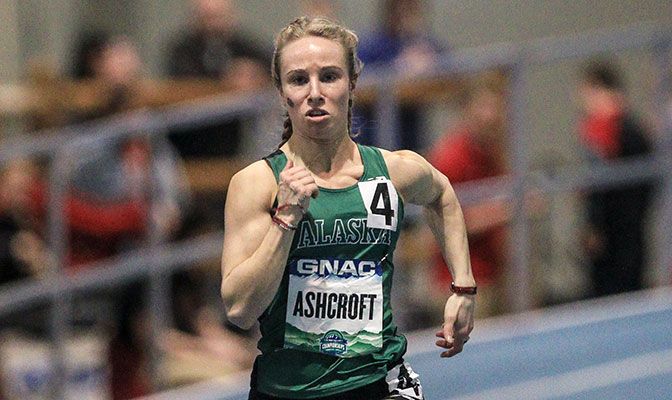 Alaska Anchorage's Jamie Ashcroft was named the Women's Athlete of the Meet after winning the 100 and 200-meter championships. Photo by Loren Orr.