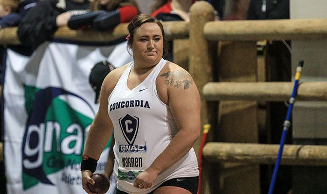 McKenzie Warren placed sixth in the women's shot put with a mark of 57 feet, 7 inches, just short of her personal best and Division II record mark. Photo by Loren Orr.