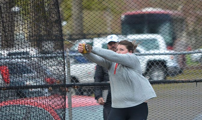 Saint Martin's Kirby Neale won the hammer at the John Knight Twilight with a mark of 183 feet, 6 inches, which is No. 5 on the GNAC All-Time List.