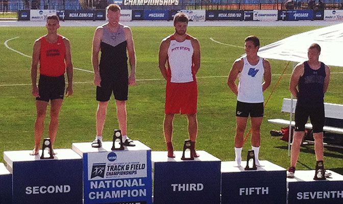 Lewis' winning vault of 17 feet, 7 inches, is just an inch and a half short of the GNAC record. Photo courtesy Northwest Nazarene University.