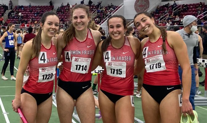 The Simon Fraser women's 4x400 relay ran 3:46.38, fourth in Division II this year and sixth all-time in the GNAC.