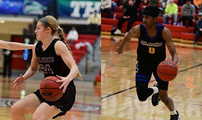 Kassidy Malcolm (left) and Shadeed Shabazz (right) both led their programs to GNAC championships as seniors. Photos by Ron Smith.