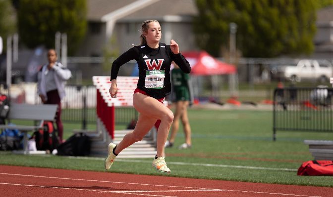 Western Oregon's Jenelle Hurley provided a points haul with four top-five event finishes, including a win in the long jump, plus a second-place heptathlon finish. Photo by Jacob Thompson.