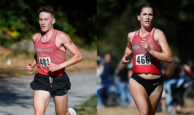 Charlie Dannatt (left) and Kate Cameron are the top returning finishers from the 2021 GNAC Championships for Simon Fraser.